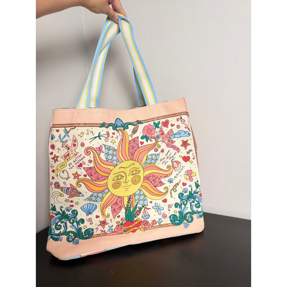 Brighton Siren's Song Mermaid Sun Canvas Tote Bag Pink Blue Nautical Beach